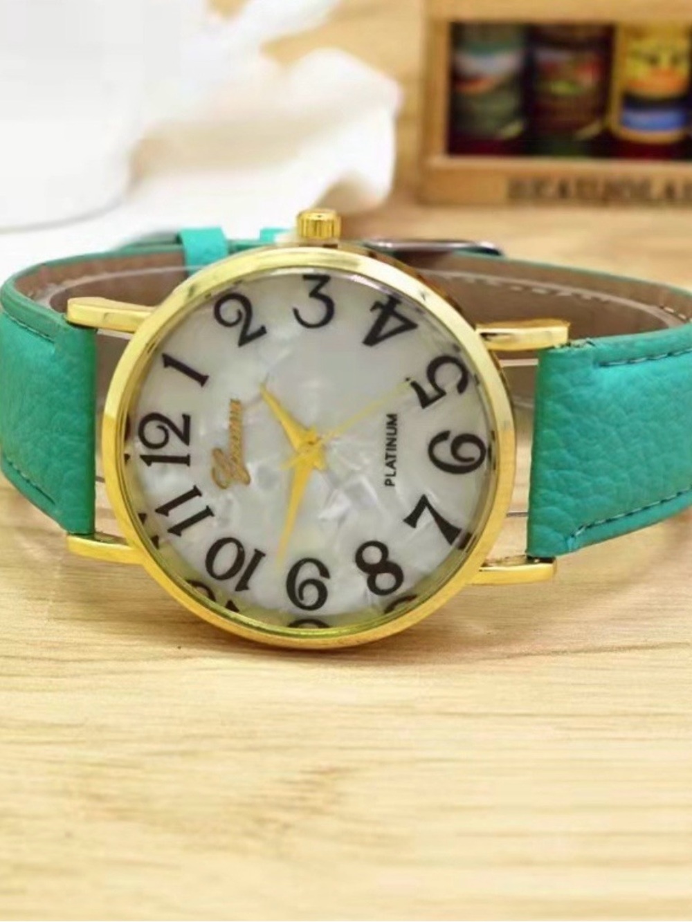 2394-174 Geneva Gold Case Turquoise Leather Strap Women's Watch